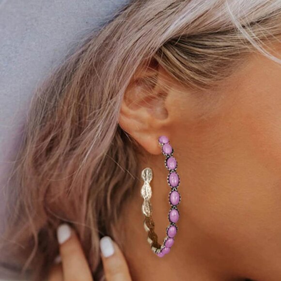 Private Label Jewelry - NEW Mariana Southwestern Pink Turquoise Silver Hoop Earrings